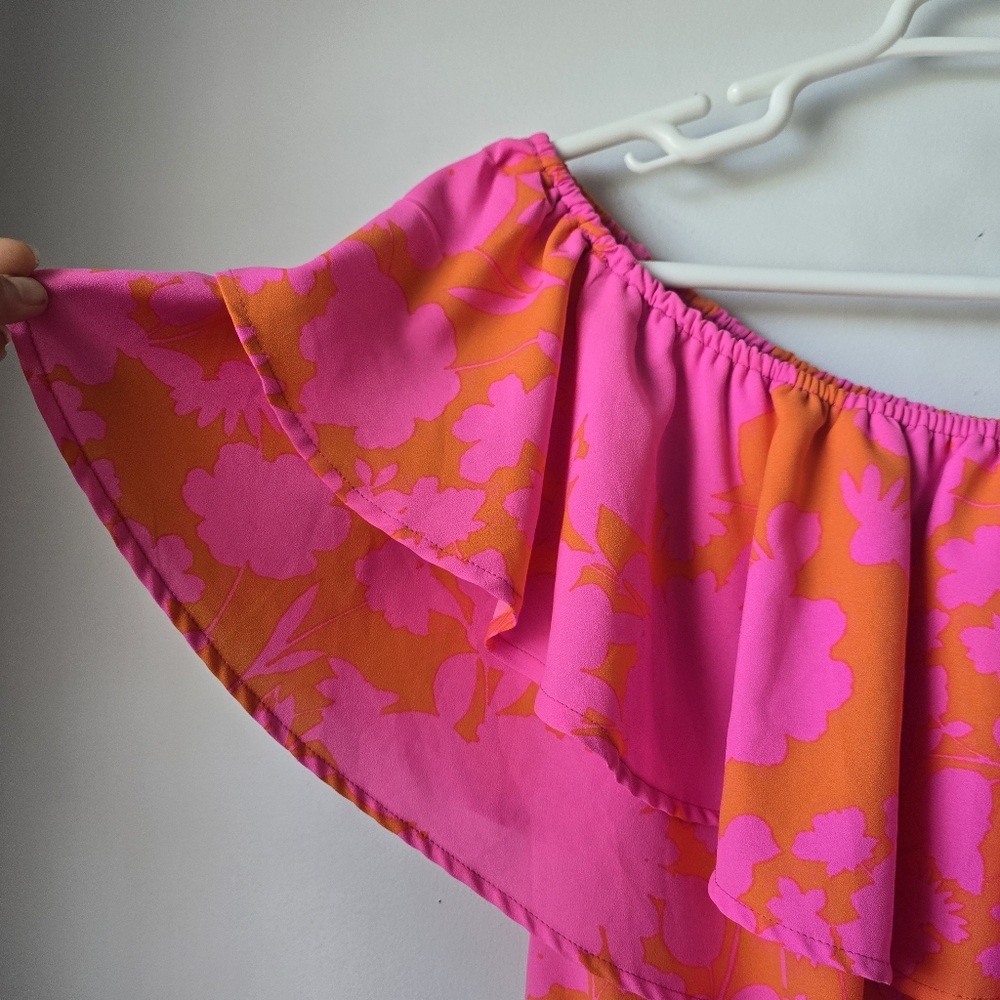 Sugarlips Pink and Orange Off-Shoulder Top L - Picture 2 of 7